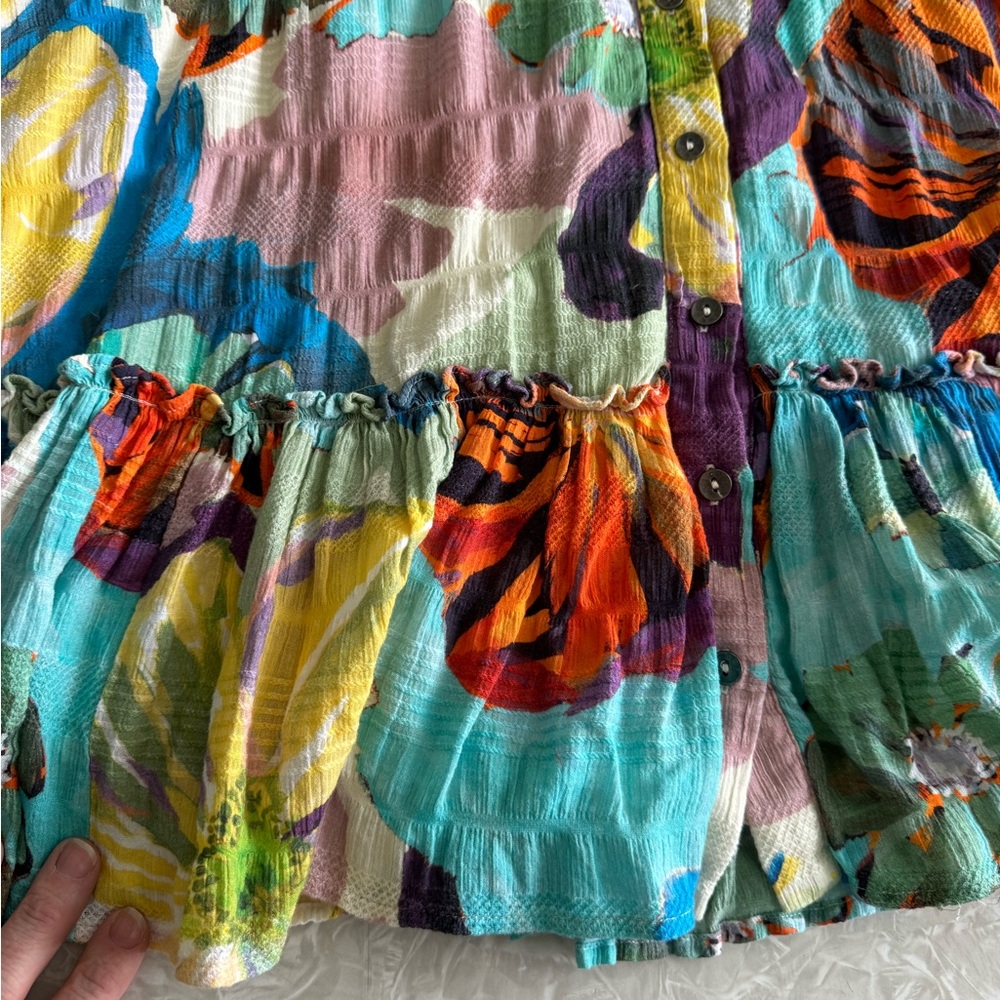 Maeve Anthropologie Zola shirt tunic button up dress floral artsy smocked XSP - Picture 4 of 5